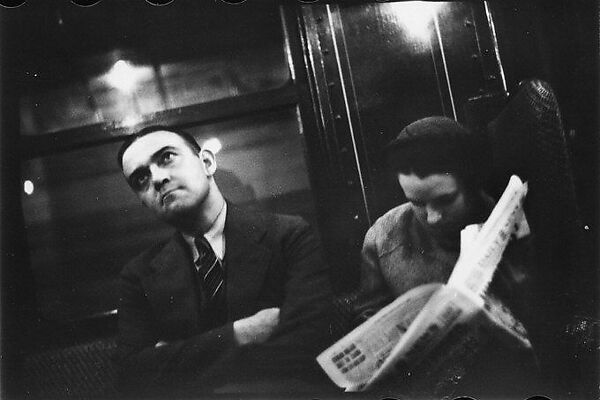 [Five 35mm Film Frames: Subway Passengers, New York City: Man in Cap Next to Older Woman, Women, Man in Suit, Woman Reading Newspaper], Walker Evans (American, St. Louis, Missouri 1903–1975 New Haven, Connecticut), Film negative