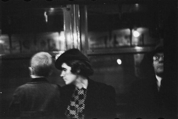 [Five 35mm Film Frames: Subway Passengers, New York City: Two Men Reading Newspapers, Mother and Son, Woman in Front of Transit Authority Poster], Walker Evans (American, St. Louis, Missouri 1903–1975 New Haven, Connecticut), Film negative