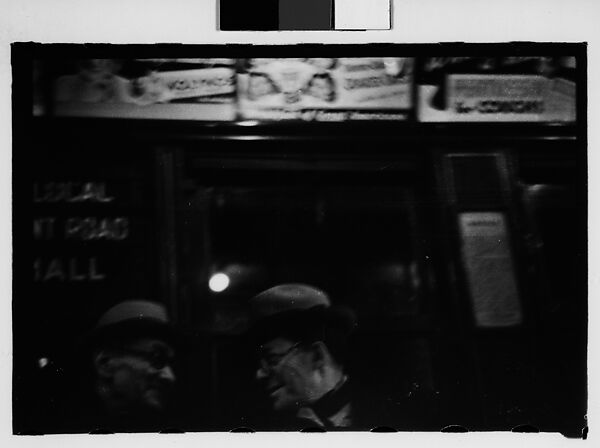 [Five 35mm Film Frames: Subway Passengers, New York City: Two Men Reading Newspapers, Mother and Son, Woman in Front of Transit Authority Poster], Walker Evans (American, St. Louis, Missouri 1903–1975 New Haven, Connecticut), Film negative