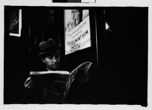 [Four 35mm Film Frames: Subway Passengers, New York City: Woman in Front of Transit Authority Poster, Man Reading Newspaper], Walker Evans (American, St. Louis, Missouri 1903–1975 New Haven, Connecticut), Film negative