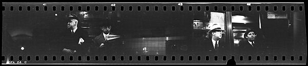 [Three 35mm Film Frames: Subway Passengers, New York City: Men in Suits and Hats, Subway Platform from Car Interior], Walker Evans (American, St. Louis, Missouri 1903–1975 New Haven, Connecticut), Film negative