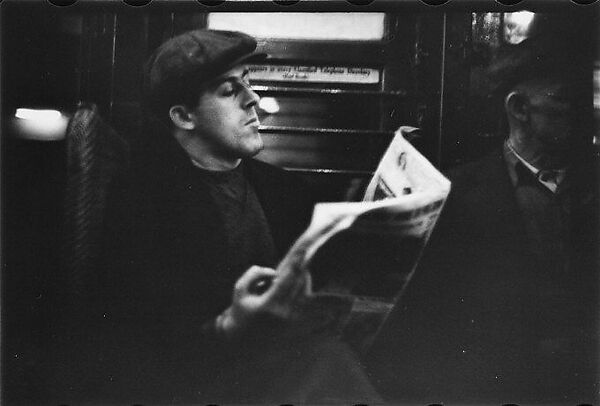 [Five 35mm Film Frames: Subway Passengers, New York City: Man in Cap Reading Newspaper, Subway Car Interior], Walker Evans (American, St. Louis, Missouri 1903–1975 New Haven, Connecticut), Film negative