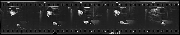 [Five 35mm Film Frames: Subway Passengers, New York City: Man in Bowler Hat], Walker Evans (American, St. Louis, Missouri 1903–1975 New Haven, Connecticut), Film negative
