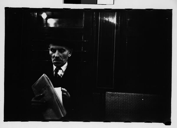 [Five 35mm Film Frames: Subway Passengers, New York City: Man in Hat Reading Newspaper, Man in Hat, Woman], Walker Evans (American, St. Louis, Missouri 1903–1975 New Haven, Connecticut), Film negative