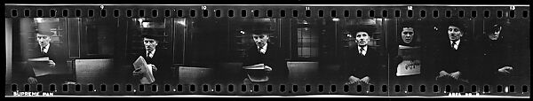 [Five 35mm Film Frames: Subway Passengers, New York City: Man in Hat Reading Newspaper, Man in Hat, Woman], Walker Evans (American, St. Louis, Missouri 1903–1975 New Haven, Connecticut), Film negative