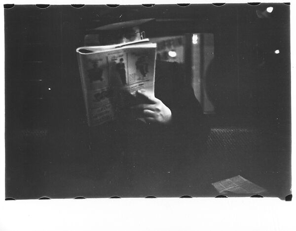 [Five 35mm Film Frames: Subway Passengers, New York City: Man Reading Newspaper, Mother with Book on Lap and Child], Walker Evans (American, St. Louis, Missouri 1903–1975 New Haven, Connecticut), Film negative 