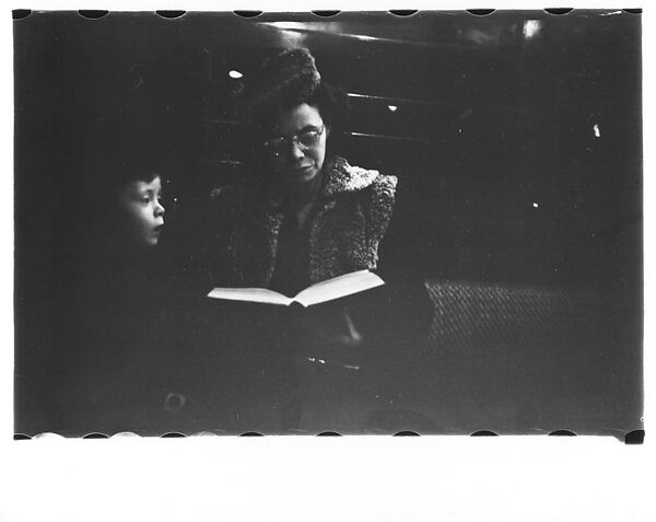 [Five 35mm Film Frames: Subway Passengers, New York City: Mother and Son with Book], Walker Evans (American, St. Louis, Missouri 1903–1975 New Haven, Connecticut), Film negative 