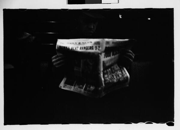[Five 35mm Film Frames: Subway Passengers, New York City:  Woman, Man Reading Newspaper], Walker Evans (American, St. Louis, Missouri 1903–1975 New Haven, Connecticut), Film negative