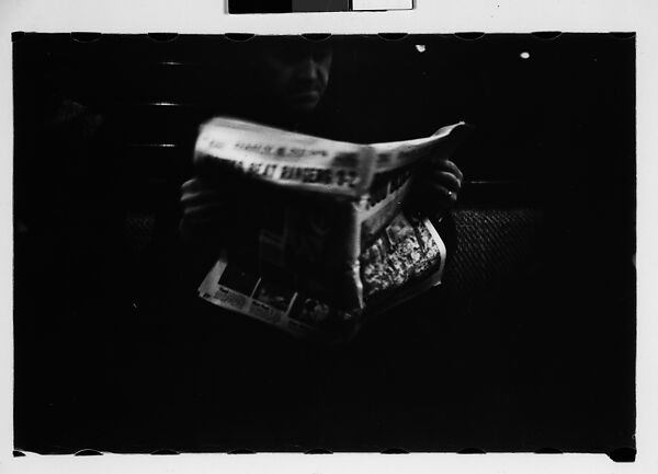 [Five 35mm Film Frames: Subway Passengers, New York City:  Woman, Man Reading Newspaper], Walker Evans (American, St. Louis, Missouri 1903–1975 New Haven, Connecticut), Film negative