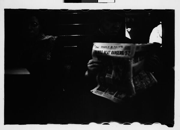[Five 35mm Film Frames: Subway Passengers, New York City:  Woman, Man Reading Newspaper], Walker Evans (American, St. Louis, Missouri 1903–1975 New Haven, Connecticut), Film negative