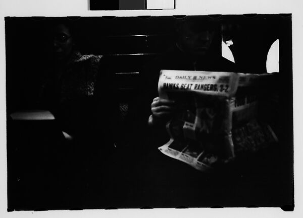 [Five 35mm Film Frames: Subway Passengers, New York City:  Woman, Man Reading Newspaper], Walker Evans (American, St. Louis, Missouri 1903–1975 New Haven, Connecticut), Film negative