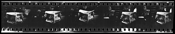 [Five 35mm Film Frames: Subway Passengers, New York City:  Woman, Man Reading Newspaper], Walker Evans (American, St. Louis, Missouri 1903–1975 New Haven, Connecticut), Film negative