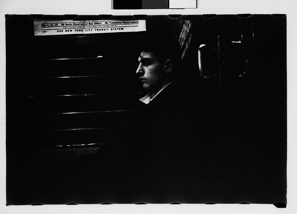 [Five 35mm Film Frames: Subway Passengers, New York City: Young Man and Man Wearing Hat in Car Corner], Walker Evans (American, St. Louis, Missouri 1903–1975 New Haven, Connecticut), Film negative