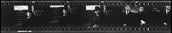 [Five 35mm Film Frames: Subway Passengers, New York City: Young Man and Man Wearing Hat in Car Corner], Walker Evans (American, St. Louis, Missouri 1903–1975 New Haven, Connecticut), Film negative