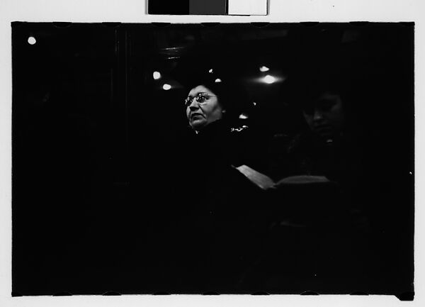 [Four 35mm Film Frames: Subway Passengers, New York City: Woman with Hands Folded in Lap, Two Women, One Reading Book, Woman Reading Book, Man Reading Newspaper, Man with Hands Folded in Lap], Walker Evans (American, St. Louis, Missouri 1903–1975 New Haven, Connecticut), Film negative