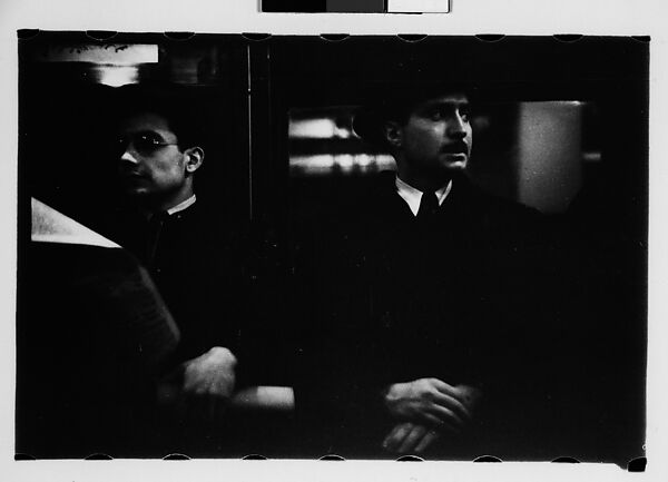 [Five 35mm Film Frames: Subway Passengers, New York City: Men, Woman with Packages, Man in Cap], Walker Evans (American, St. Louis, Missouri 1903–1975 New Haven, Connecticut), Film negative 
