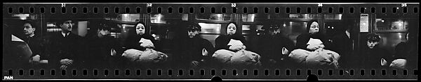 [Five 35mm Film Frames: Subway Passengers, New York City: Men, Woman with Packages, Man in Cap], Walker Evans (American, St. Louis, Missouri 1903–1975 New Haven, Connecticut), Film negative