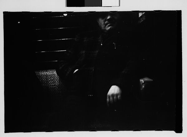 [Five 35mm Film Frames: Subway Passengers, New York City: Man, Man in Hat and Plaid Workcoat], Walker Evans (American, St. Louis, Missouri 1903–1975 New Haven, Connecticut), Film negative