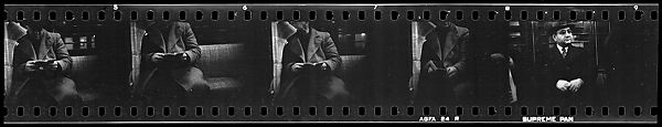 [Five 35mm Film Frames: Subway Passengers, New York City: Man Reading, Man in Suit], Walker Evans (American, St. Louis, Missouri 1903–1975 New Haven, Connecticut), Film negative