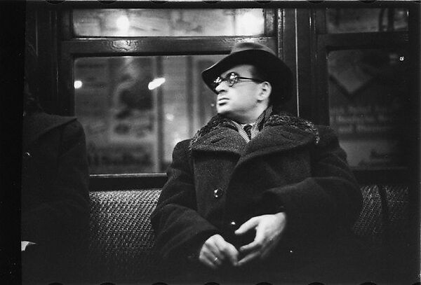 [Five 35mm Film Frames: Subway Passengers, New York City: Man in Hat, Overcoat, and Eyeglasses, Woman with Eyes Closed, Two Women, Woman in Fur Coat], Walker Evans (American, St. Louis, Missouri 1903–1975 New Haven, Connecticut), Film negative 