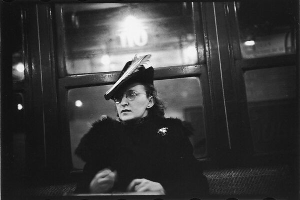 [Five 35mm Film Frames: Subway Passengers, New York City: Woman in Feathered Cap, Man in Hat and Scarf Reading Newspaper,Woman with Newspaper on Lap, Subway Platform from Car Window], Walker Evans (American, St. Louis, Missouri 1903–1975 New Haven, Connecticut), Film negative