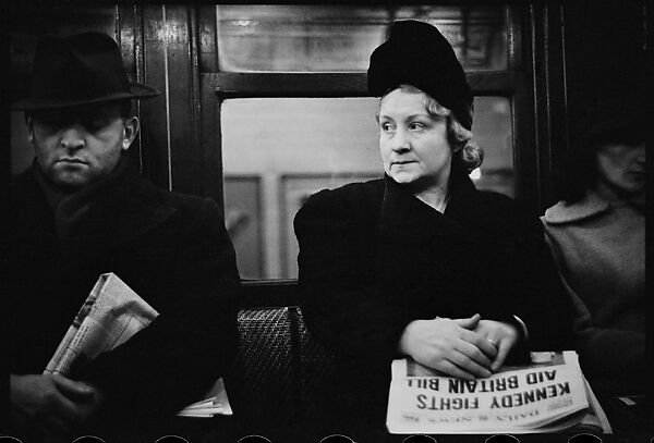 [Five 35mm Film Frames: Subway Passengers, New York City: Woman in Feathered Cap, Man in Hat and Scarf Reading Newspaper,Woman with Newspaper on Lap, Subway Platform from Car Window], Walker Evans (American, St. Louis, Missouri 1903–1975 New Haven, Connecticut), Film negative