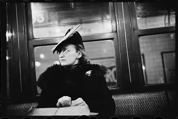 [Five 35mm Film Frames: Subway Passengers, New York City: Woman in Feathered Cap, Man in Hat and Scarf Reading Newspaper,Woman with Newspaper on Lap, Subway Platform from Car Window], Walker Evans (American, St. Louis, Missouri 1903–1975 New Haven, Connecticut), Film negative