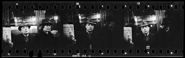 [Three 35mm Film Frames: Subway Passengers, New York City: Man in Hat Next to Woman, Man in Hat], Walker Evans (American, St. Louis, Missouri 1903–1975 New Haven, Connecticut), Film negative