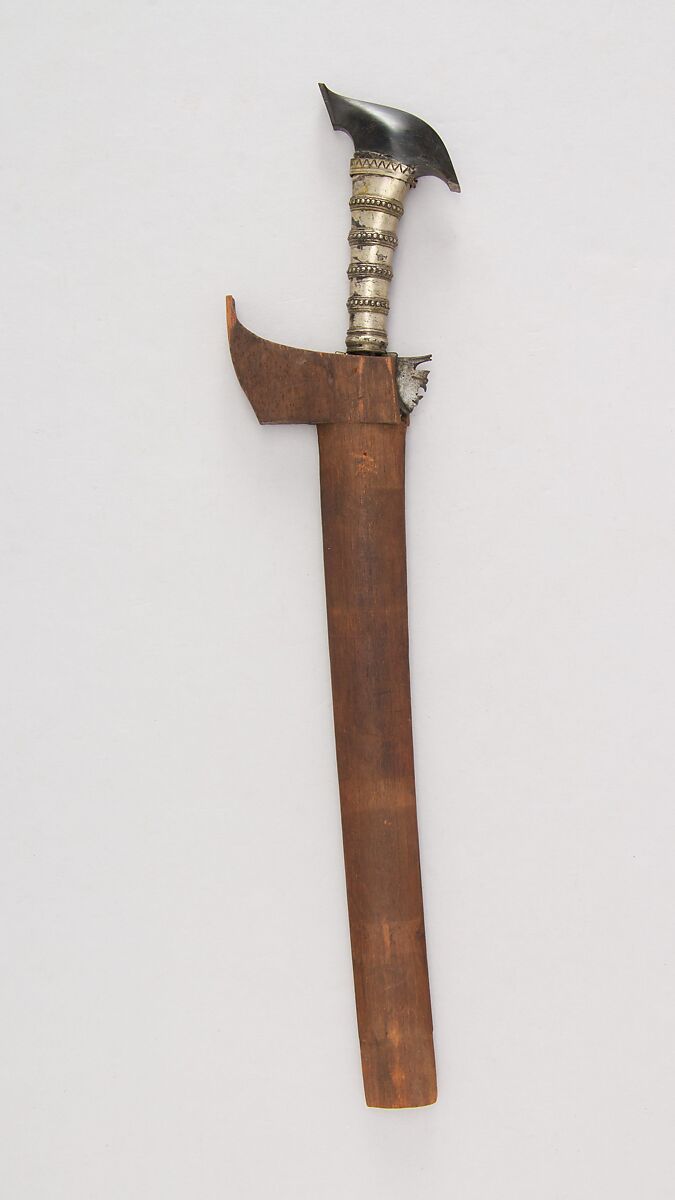 Kris with Sheath, Steel, wood, horn, silver, Philippine, Maguindanao