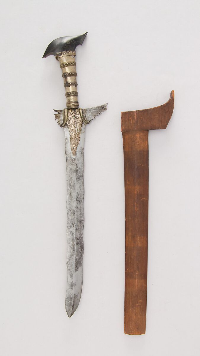 Kris with Sheath, Steel, wood, horn, silver, Philippine, Maguindanao