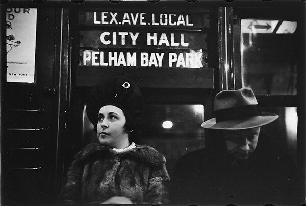 [Five 35mm Film Frames: Subway Passengers, New York City: Man, Woman and Man Beneath "Lex Ave Local" Sign, Men in Conversation], Walker Evans (American, St. Louis, Missouri 1903–1975 New Haven, Connecticut), Film negative