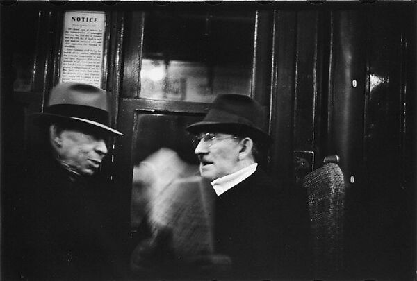 [Five 35mm Film Frames: Subway Passengers, New York City: Man, Woman and Man Beneath "Lex Ave Local" Sign, Men in Conversation], Walker Evans (American, St. Louis, Missouri 1903–1975 New Haven, Connecticut), Film negative