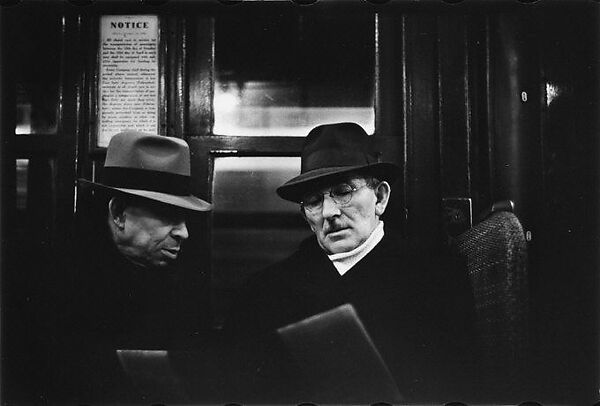 [Five 35mm Film Frames: Subway Passengers, New York City: Man, Woman and Man Beneath "Lex Ave Local" Sign, Men in Conversation], Walker Evans (American, St. Louis, Missouri 1903–1975 New Haven, Connecticut), Film negative