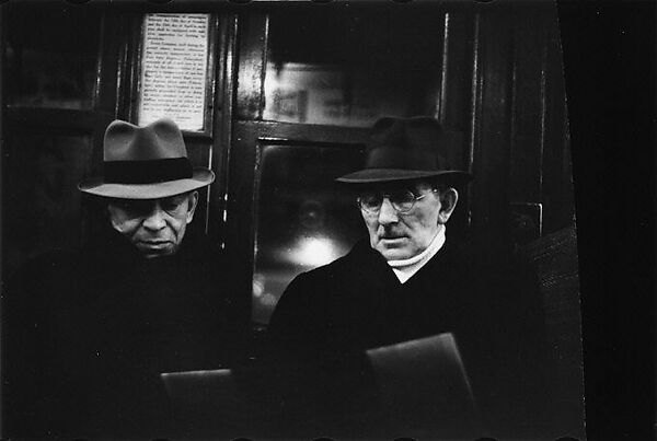 [Five 35mm Film Frames: Subway Passengers, New York City: Man, Woman and Man Beneath "Lex Ave Local" Sign, Men in Conversation], Walker Evans (American, St. Louis, Missouri 1903–1975 New Haven, Connecticut), Film negative