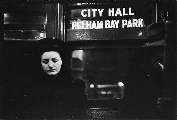 [Three 35mm Film Frames: Subway Passengers, New York City: Woman Beneath "City Hall" Sign, Woman, Man Reading Newspaper Beneath "City Hall" Sign, Woman in Fur Collar, Man Reading Newspaper Beneath "City Hall" Sign], Walker Evans (American, St. Louis, Missouri 1903–1975 New Haven, Connecticut), Film negative 
