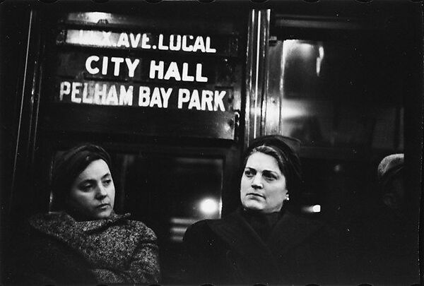 [Three 35mm Film Frames: Subway Passengers, New York City: Man in Cap Beneath "Pelham Bay Park" Sign, Women Beneath "Lex Ave Local" Sign], Walker Evans (American, St. Louis, Missouri 1903–1975 New Haven, Connecticut), Film negative