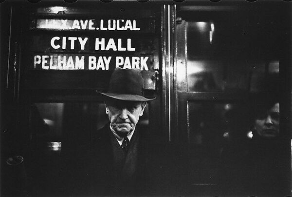 [Three 35mm Film Frames: Subway Passengers, New York City:  Elderly Man in Hat Beneath "City Hall" Sign], Walker Evans (American, St. Louis, Missouri 1903–1975 New Haven, Connecticut), Film negative