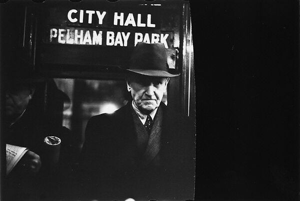 [Three 35mm Film Frames: Subway Passengers, New York City:  Elderly Man in Hat Beneath "City Hall" Sign], Walker Evans (American, St. Louis, Missouri 1903–1975 New Haven, Connecticut), Film negative