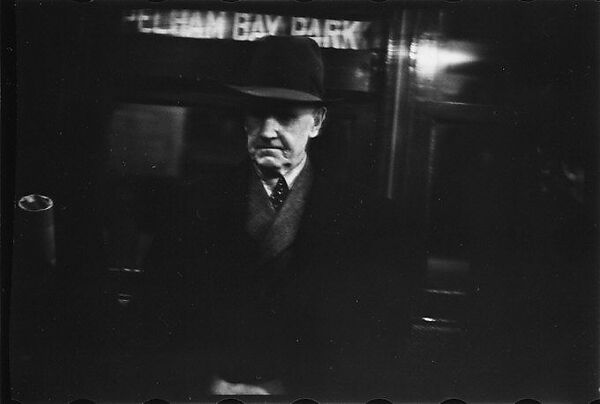 [Three 35mm Film Frames: Subway Passengers, New York City:  Elderly Man in Hat Beneath "City Hall" Sign], Walker Evans (American, St. Louis, Missouri 1903–1975 New Haven, Connecticut), Film negative 