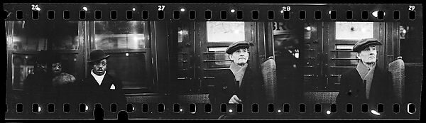 [Four 35mm Film Frames: Subway Passengers, New York City: Man in Derby, Subway Car, Man in Cap and Scarf], Walker Evans (American, St. Louis, Missouri 1903–1975 New Haven, Connecticut), Film negative
