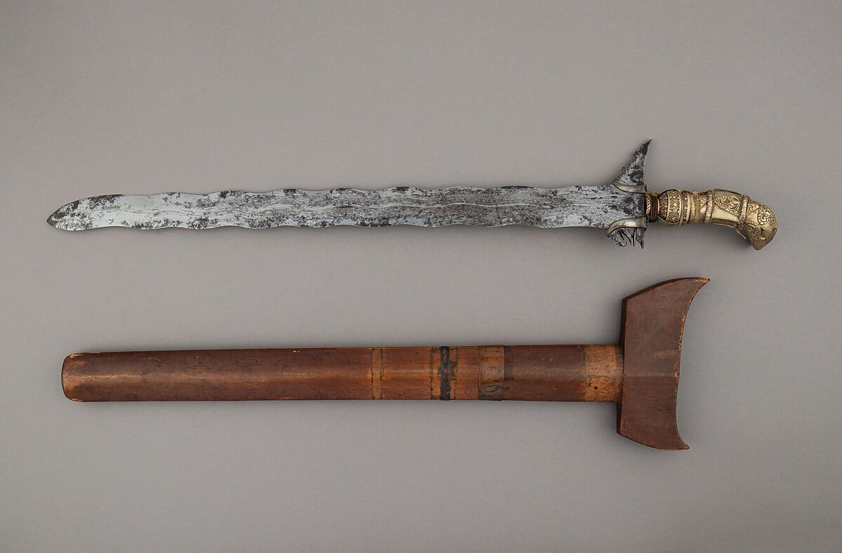 Kris with Sheath, Steel, wood, gold, silver, copper alloy, cord, Philippine, Tukuran