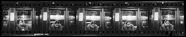 [Five 35mm Film Frames:Subway Passengers, New York City: Woman in Headscarf and Fur Collar], Walker Evans (American, St. Louis, Missouri 1903–1975 New Haven, Connecticut), Film negative
