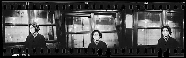 [Three 35mm Film Frames: Subway Passengers, New York City: Woman in Black Bonnet], Walker Evans (American, St. Louis, Missouri 1903–1975 New Haven, Connecticut), Film negative