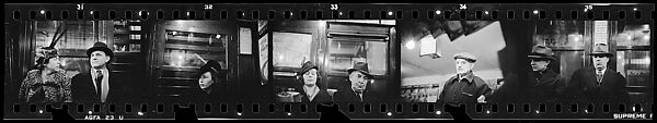 [Five 35mm Film Frames: Subway Passengers, New York City: Couple on Times Square Shuttle, Subway Newsstand Vendor, Man in Hat], Walker Evans (American, St. Louis, Missouri 1903–1975 New Haven, Connecticut), Film negative