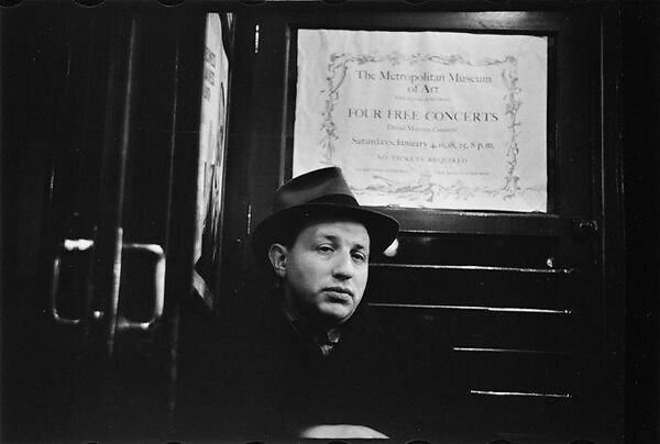 [Four 35mm Film Frames: Subway Passengers, New York City: Man in Hat, Young Man Wearing Eyeglasses, Man in Hat Beneath Metropolitan Museum Concert Poster], Walker Evans (American, St. Louis, Missouri 1903–1975 New Haven, Connecticut), Film negative