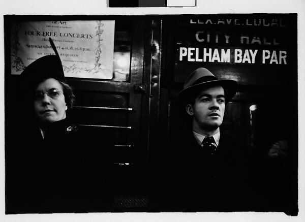 [Five 35mm Film Frames: Subway Passengers, New York City: Woman, Man Beneath "Lex Ave Local" Sign, Mother and Daughter Beneath Symphony Poster, Older Woman in Hat and Fur Collar], Walker Evans (American, St. Louis, Missouri 1903–1975 New Haven, Connecticut), Film negative 