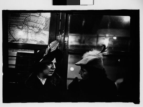 [Five 35mm Film Frames: Subway Passengers, New York City: Left Profile of Man in Hat, Man, Woman in Pillbox Hat, Two Women Wearing Feathered Hats in Conversation], Walker Evans (American, St. Louis, Missouri 1903–1975 New Haven, Connecticut), Film negative