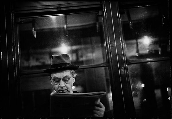 [Five 35mm Film Frames: Subway Passengers, New York City: Man Wearing Hat and Overcoat, Woman in Hat, Man Reading Newspaper, Subway Bookstall?], Walker Evans (American, St. Louis, Missouri 1903–1975 New Haven, Connecticut), Film negative