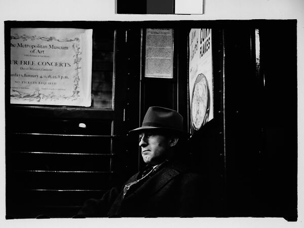 [Five 35mm Film Frames: Subway Passengers, New York City: Man Wearing Hat and Overcoat, Woman in Hat, Man Reading Newspaper, Subway Bookstall?], Walker Evans (American, St. Louis, Missouri 1903–1975 New Haven, Connecticut), Film negative 