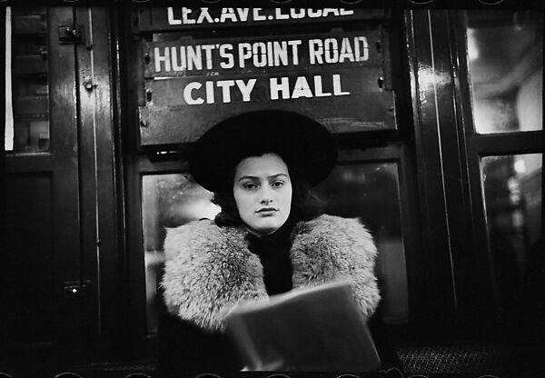 [Five 35mm Film Frames: Subway Passengers, New York City: Men Beneath "Pelham Bay Park" Sign, Couple with Child, Woman Reading Newspaper, Woman in Hat and Fur Collar Beneath "City Hall" Sign], Walker Evans (American, St. Louis, Missouri 1903–1975 New Haven, Connecticut), Film negative